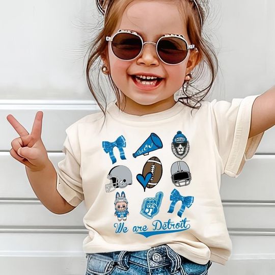 Discover Detroit Football Coquette Bow Shirt, Cute Football Labubu Toddler Tee, Girl Boy Cheer Mascot Tee Football