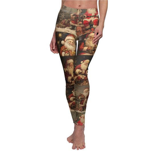 Women's Santa Holiday Christmas Leggings Cozy Winter Casual Pants