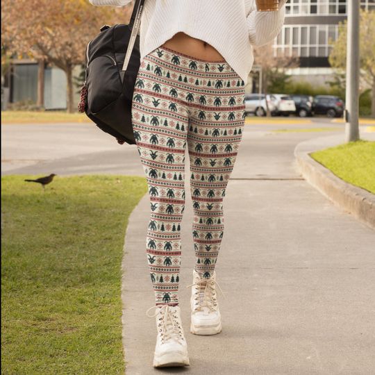 Discover Ugly Christmas Krampus Leggings, Holiday Sweater Style, Festive Funny Pants