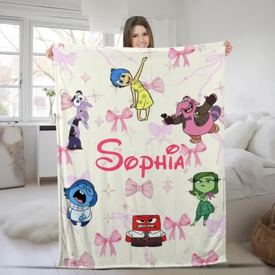 Disney Inside Out Emotion Pink Bow Pattern Customize Fleece Blanket
