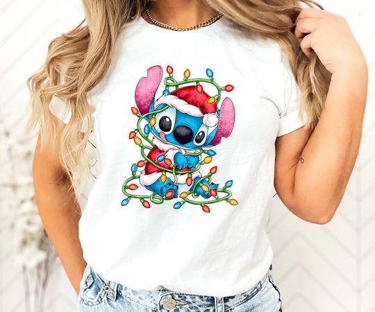 Discover Stitch Santa Stitch Christmas Lights Shirt, Disney Christmas Shirt, Santa Stitch Shirt, Disneyland Christmas Holiday Gift, Disney World Tee