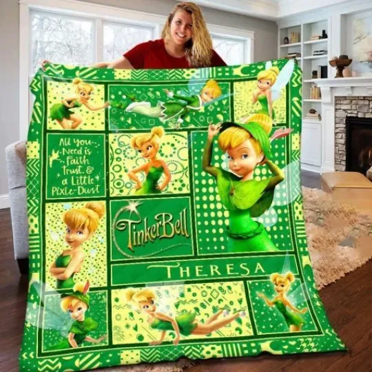 Discover Personalized Disney Tinkerbell Fleece and Sherpa Blanket, Tinkerbell Blanket