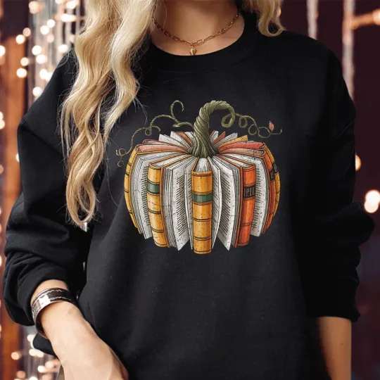 Discover Bibliophile Book Pumpkin Halloween Sweatshirt