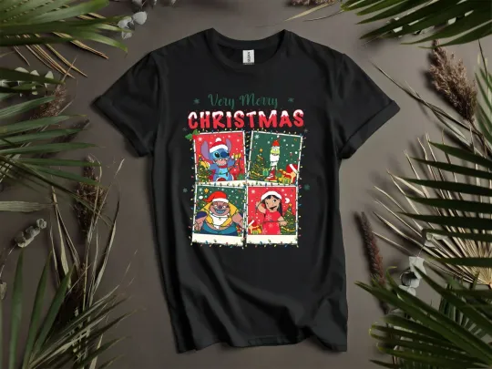 Discover Stitch Very Merry Christmas Lilo Pleakley Hoodie Tshirt Men Women Unisex AD694
