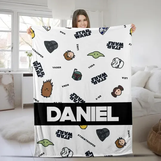 Discover Disney Star Wars Cute Head Cartoon Pattern Customize Fleece Blanket