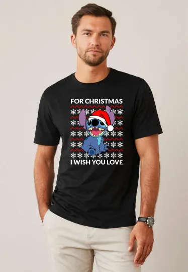 Discover Christmas Stitch T-Shirt, I Wish You Love For Christmas Shirt, Christmas Tee Top