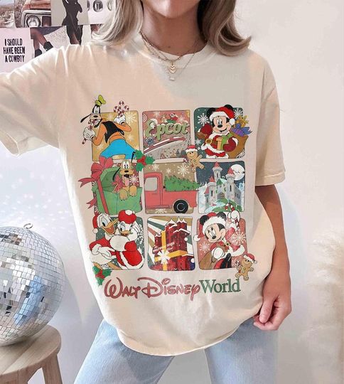 Discover Disney Christmas Shirt Walt Disney World Holiday Tee Mickey Minnie Goofy Pluto Donald Christmas Castle Epcot Tower Gift T-Shirt
