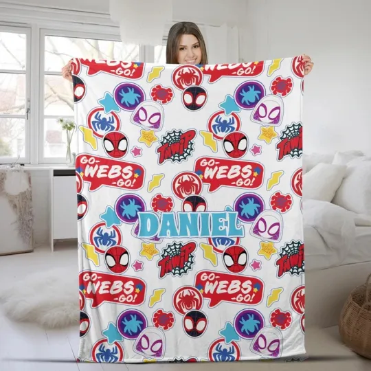 Discover Disney Spidey And His Amazing Logo Pattern Customize Fleece Blanket