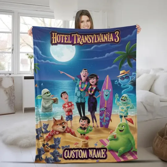 Disney Hotel Transylvania Dracula Family Summer Beach Customize Fleece Blanket