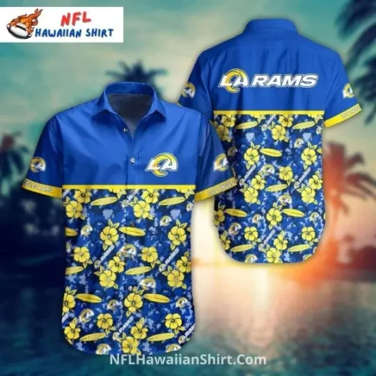 Los Angeles Raams Hibiscus Surfboard Themed football Hawaiian Shirt, Gift for Fan