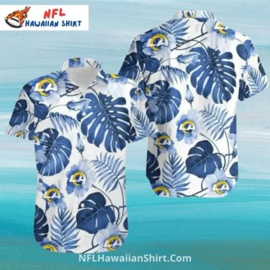 Discover Los Angeles Raams White And Blue Monstera Leaf football Hawaiian Shirt, Gift for Fan