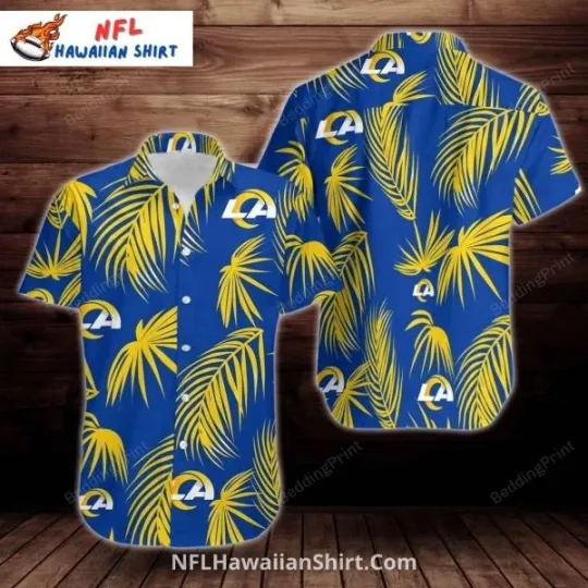 Discover Los Angeles Raams Palm Leaves Blue Yellow Aloha Hawaiian Shirt, Gift for Fan