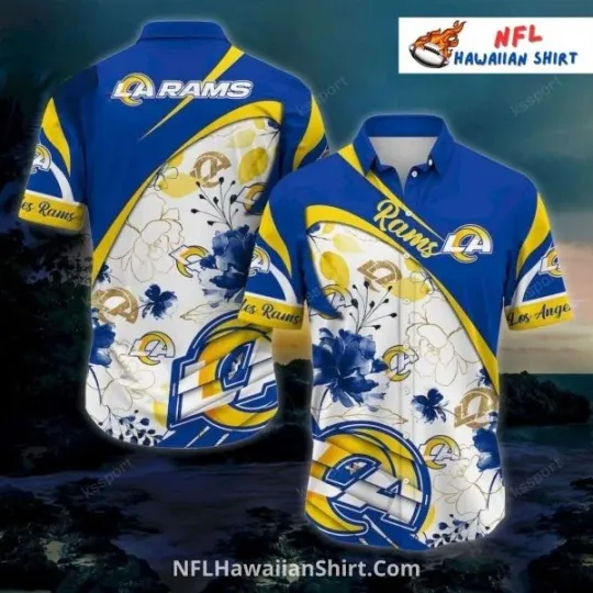 Discover Los Angeles Raams Gold And Blue Floral Split football Hawaiian Shirt , Gift for Fan