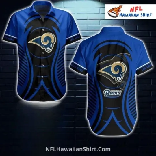 Discover Los Angeles Raams Blue And Black Tribal Pattern Hawaiian Shirt, Gift for Fan