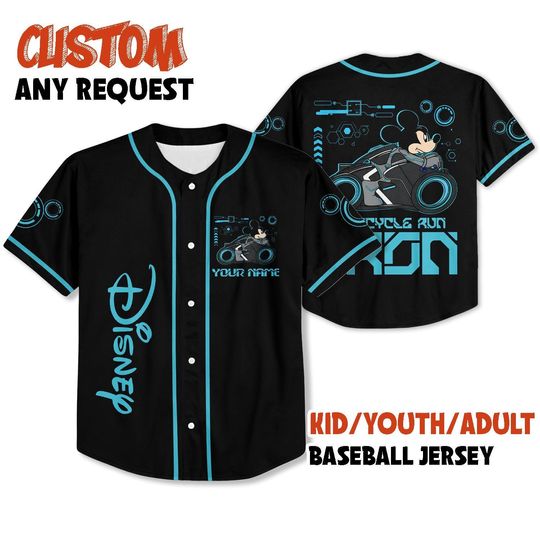 Discover Custom Tron Mickey Baseball Jersey, Personalized Disney Lightcycle Shirt