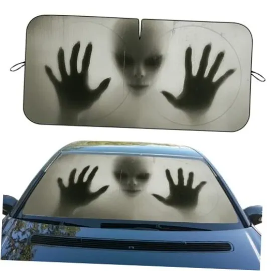 Discover Halloween Car Window Sun Shield Scary Face Alien 59"L x 31.5"W Halloween_13