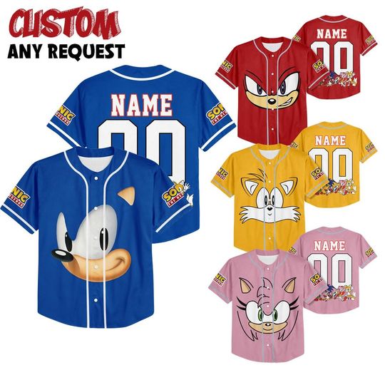 Discover Custom Sonic The Hedgehog Baseball Jersey, Personalized Number & Name Sonic Jersey, Sonic party jersey, Birthday gift for Kids