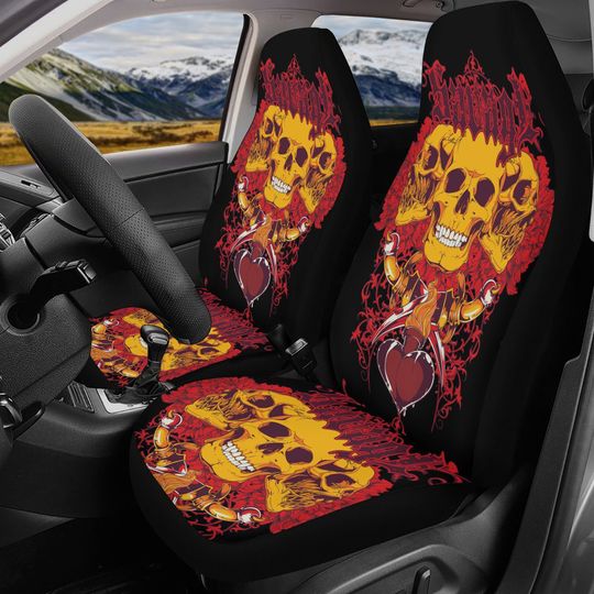 Discover Halloween Car Seat Cover skull car mat, Skeleton skull seat cover mat for car, Gothic skull seat cover mat for car, ghost car seat cover
