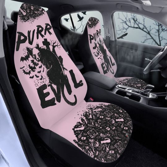 Discover Purr Evil Pastel Goth Car Seats Covers, Grunge Gothic Car Seats Protector, Halloween Vamp Car Accessories, Bat Swarm Witchy Halloween