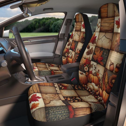 Discover Autumn Patchwork Car Seat Covers: Cozy Fall Decor, Universal Fit