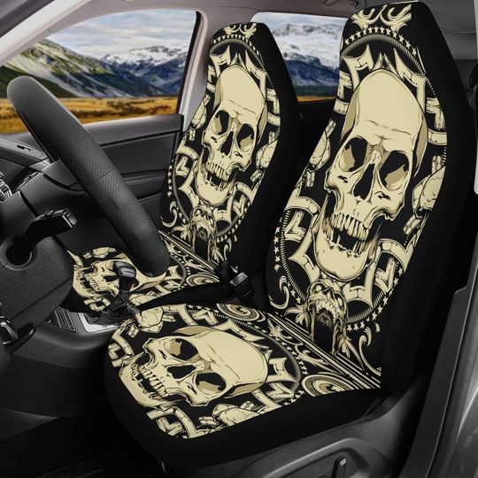 Discover Gothic skull car seat covers car mats, Skeleton Halloween car mat seat covers Skeleton evil Horror skull car mat car accessories seat covers