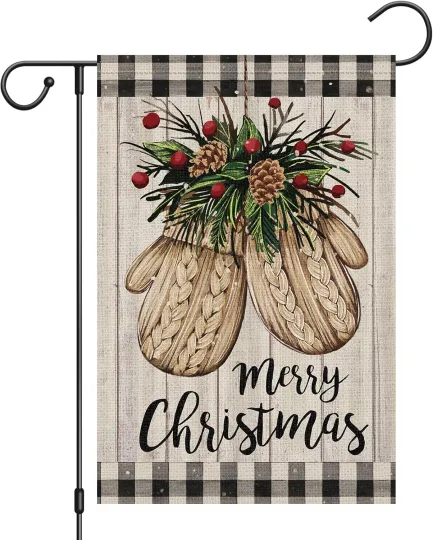 Discover Merry Christmas Garden Flag, Black White Red, Double Sided Burlap