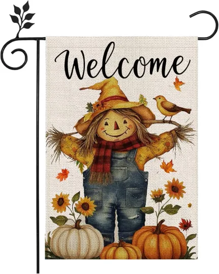 Discover Fall Scarecrow Welcome Garden Flag, Double Sided