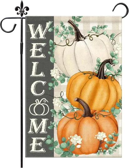 Discover Fall Pumpkins Garden Flag Double Sided Thanksgiving Welcome Flag for Garden