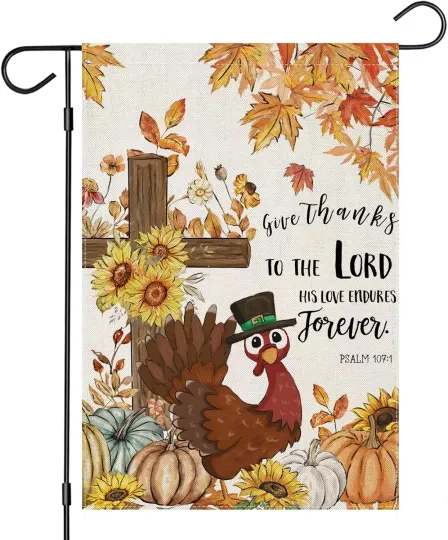 Discover Thanksgiving Garden Flag Double Sided Religious Cross with Turkey
