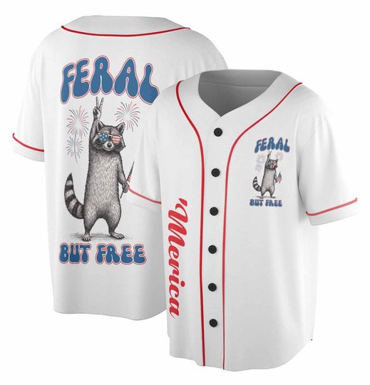 Discover Raccoon Mix 4th Of July Baseball Jersey