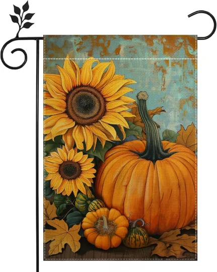 Discover Fall Pumpkin Sunflower Garden Flag Double Sided Burlap Outdoor Decor