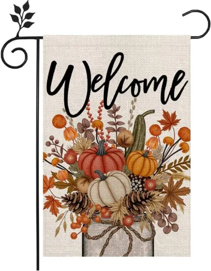 Fall Floral Pumpkins Garden Flag  Double Sided Mason Jar