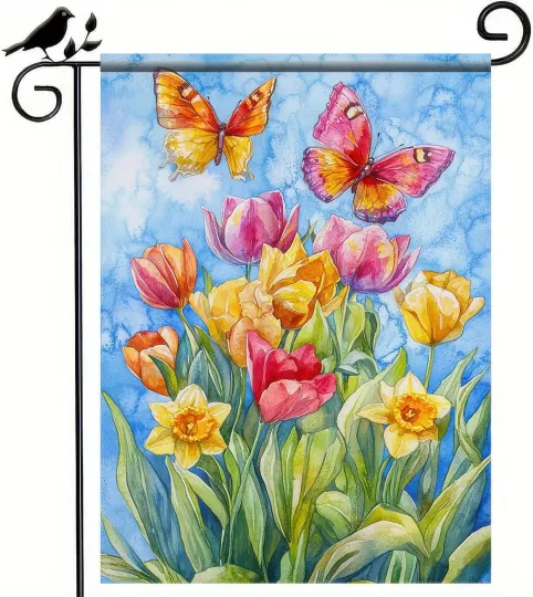 Discover Hello Spring Garden Flag Double Sided Flower Butterfly Yard Flag