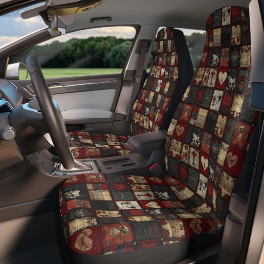 Discover Gothic Car Seat Covers, Goth Patchwork Vintage Printed Quilt Style Car Seat Protector, Gothic Cute Car Accessories, Horror Vampire Style Car