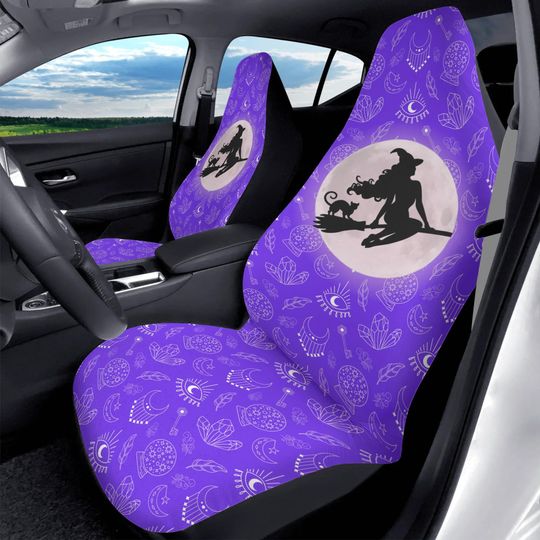 Discover Purple Witchy Front Car Seat Covers, Featuring a Full Moon and Mystical Pattern