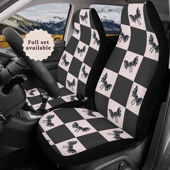 Discover Black Bats Goth Car Accessories Witchy Coquette Windshield Sunshade Steering Wheel Cover Checkered Car Seat Cover Whimsigoth Car Accessories