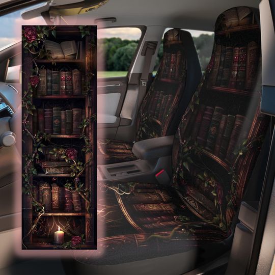 Gothic Dark Academia Car Seat Covers, Dark Academia Bookish Decor for Car, Witchy Aesthetic Car Accessories, Whimsigoth Seat Covers for Car