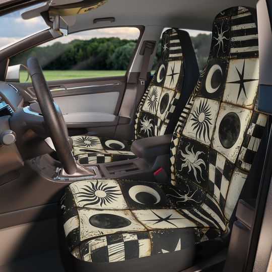 Discover Goth Car Seat Covers, Gothic Patchwork Car Seat Cover, Faux Quilt Crochet Car Seat Cover, Vintage Retro Goth Cute Car Accessories for Women