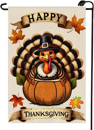 Discover Happy Thanksgiving Garden Flag Double-Sided Burlap for Outdoor Garden Decor