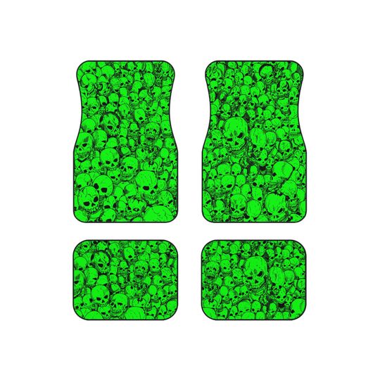 Discover Monster Green Dark Skull Car Mats | Set of 4, Unique Auto Accessories, Halloween Decor, Car Interior Upgrade, Edgy Gifts