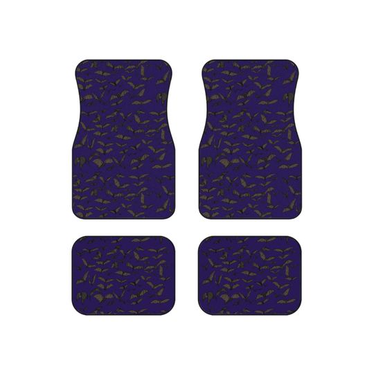 Bat Themed Purple Car Mats, Set of 4, Halloween Decor, Unique Automobile Accessories, Car Interior Customization, Gift for Car Lovers