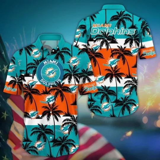 Discover Miami Dolphins Tropical Skyline Hawaiian Shirt Summer Aloha S-5XL