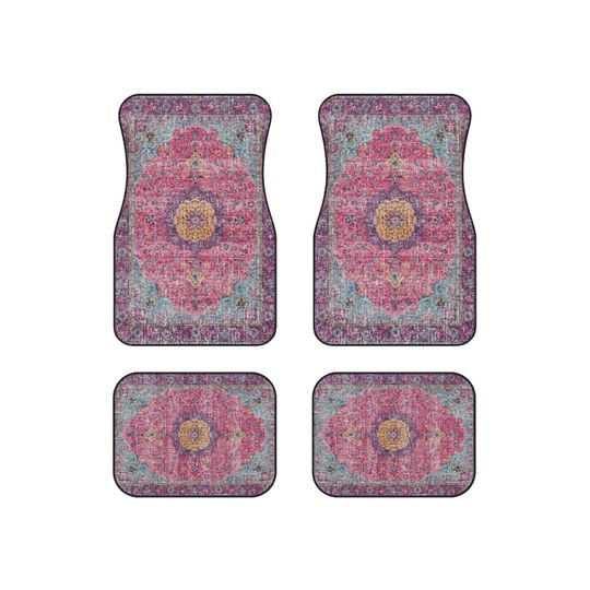 Discover Pink Oriental Rug Car Mats: Vibrant Interior Decor, Set of 4