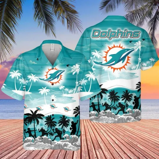Discover Miami Dolphins Sunset Beach Play Hawaiian Shirt Summer Aloha S-5XL