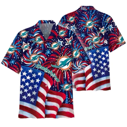 Discover Miami Dolphins Fireworks Patriot Hawaiian Shirt Summer Aloha S-5XL