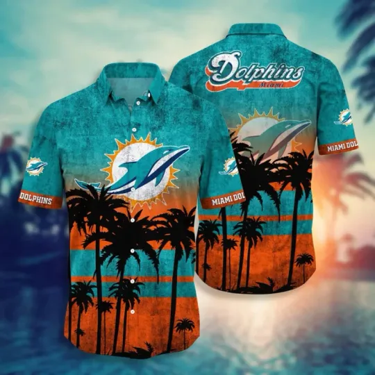 Miami Dophins Sunset Silhouette Hawaiian Shirt Summer Aloha, Gift for Fan