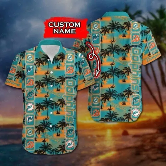 Personalized Miami Dophins Sunset Palms Custom Hawaiian Shirt Unisex, Gift for Fan