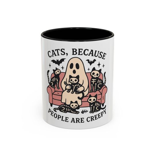 Discover Creepy Cats Coffee Mug, Cute Ghost Mug, Halloween Decor, Cat Lover Gift, Spooky Ceramic Cup, Unique Kitchenware