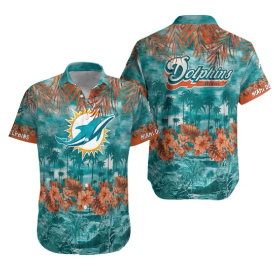 Miami Dophiins Aqua Orange Flowers Hawaiian Shirt Summer Aloha, Gift for Fan