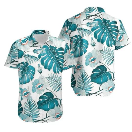Discover Miami Dophiins Tropical Leaves Hawaiian Shirt Summer Aloha, Gift for Fan